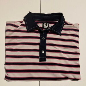 FootJoy Pink and Navy Stripe Performance Polo Mens L